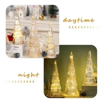 Allbaiyl 3 Pcs Mercury Glass Christmas Tree with Lights Table Top Gold Christmas Tree Holiday Home Tabletop Centerpieces Mantle Decor (Gold)