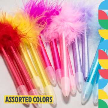 Shop Dazzling Toys Cute Feather Pen Set – 12 Multicolor Quills