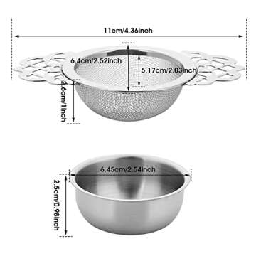 2 Pack Small Fine Mesh Tea Strainers with Bowl - Stainless Steel Loose Tea Infusers for Brewing