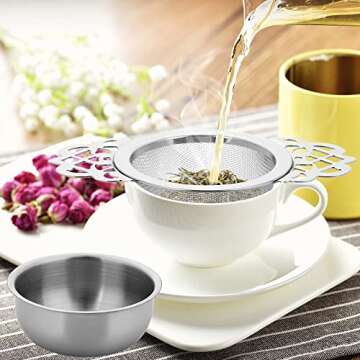 Elegant Stainless Steel Tea Strainers with Bowl - 2 Pack
