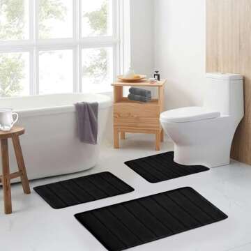 Bathroom Rugs Set Memory Foam Bath Mats Non-Slip Bath Rug Set 3 Piece,Washable Bathroom Mats,Absorbe...
