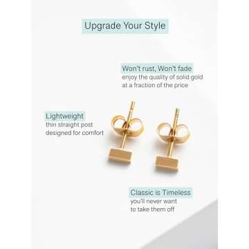 Dazzling 18K Gold or Silver Bar Stud Earrings for Women