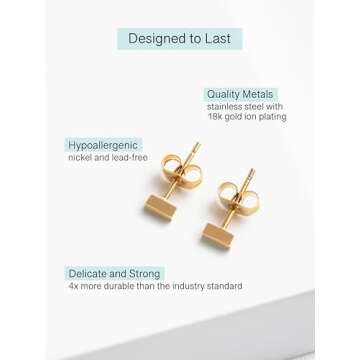 Dazzling 18K Gold or Silver Bar Stud Earrings for Women