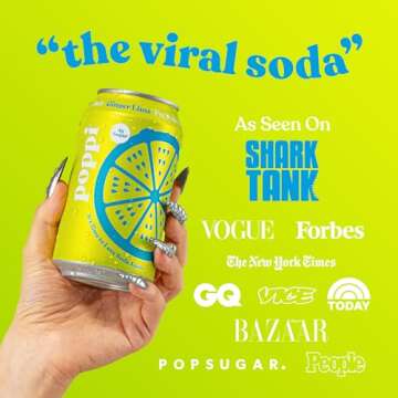 Poppi Sparkling Prebiotic Soda Beverage with Apple Cider Vinegar, Seltzer Water and Fruit Juice, Ginger Lime Flavor, 12 oz, Pack of 12, Packaging May Vary