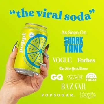 Poppi Sparkling Prebiotic Soda Beverage with Apple Cider Vinegar, Seltzer Water and Fruit Juice, Ginger Lime Flavor, 12 oz, Pack of 12, Packaging May Vary