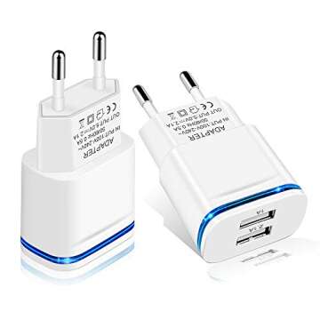 LUOATIP European Plug Adapter, 2-Pack Travel Charger 2.1A/5V Dual Port USB Wall Charging Block