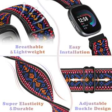 Bcuckood Compatible Fitbit Versa 4/Versa 3/Sense 2 Bands - 5 Pack Elastic Nylon Adjustable Straps