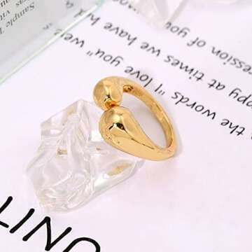 THJEW Womens Open Adjust Irregular Geometric Geometry Ring,Adjustable 14K Yellow Gold Chunky Stateme...