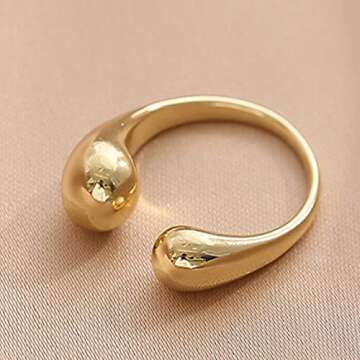 THJEW Womens Open Adjust Irregular Geometric Geometry Ring,Adjustable 14K Yellow Gold Chunky Statement Ring Jewelry for Women (Ring_F, Adjustable)
