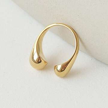 THJEW Womens Open Adjust Irregular Geometric Geometry Ring,Adjustable 14K Yellow Gold Chunky Statement Ring Jewelry for Women (Ring_F, Adjustable)