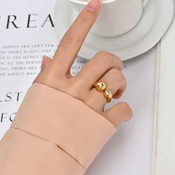 THJEW Womens Open Adjust Irregular Geometric Geometry Ring,Adjustable 14K Yellow Gold Chunky Statement Ring Jewelry for Women (Ring_F, Adjustable)