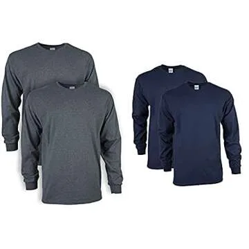 Gildan mens Ultra Cotton Adult Long Sleeve Pack fashion t shirts, Dark Heather + Navy, Large US
