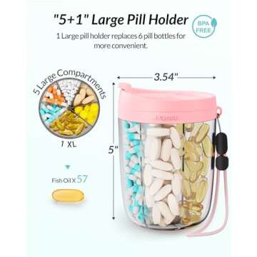ZIKEE Large Pill Bottle Organizer with Anti-Mixing & Wide Openings Design, Pill Dispenser Holds Monthly Vitamins, Travel-Friendly Supplement Organizer Easy to Fill & Retrieve with a Handle, 20 Labels