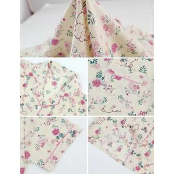 Arssm Floral Pajama Set Women Cute Kawaii 2 Piece Matching Pj Set Aesthetic Short Sleeve Sleeping Loungewear(Bunny-M)