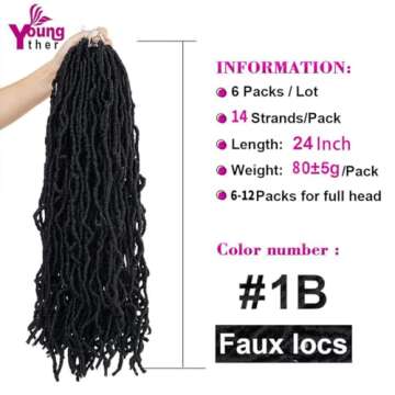 Youngther 24 Inch New Faux Locs Crochet Hair 6Pscks 84 stands Extensible New Goddess Soft Locs Croch...