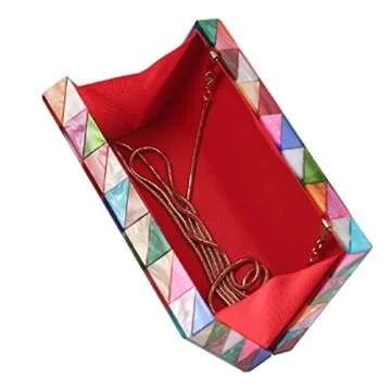 Runhetian Acrylic Clutch Purse Perspex Box Handbags for Women Colorful Geometry Desiger