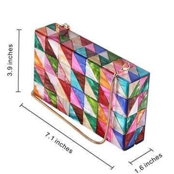 Runhetian Acrylic Clutch Purse Perspex Box Handbags for Women Colorful Geometry Desiger