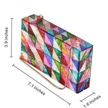 Runhetian Acrylic Clutch Purse Perspex Box Handbags for Women Colorful Geometry Desiger