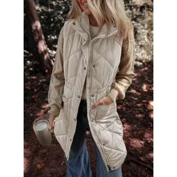 Dokotoo Womens Gray Puffer Vest Warm Casual Zip Quilted Vest Sleeveless Outerwear Jacket Winter Coats for Women Quilted Vest with Pockets 2025 Fashion Large