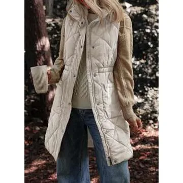 Dokotoo Womens Gray Puffer Vest Warm Casual Zip Quilted Vest Sleeveless Outerwear Jacket Winter Coats for Women Quilted Vest with Pockets 2025 Fashion Large