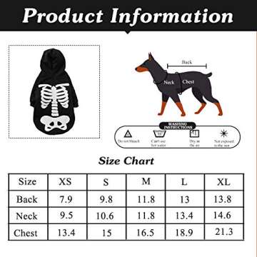 Coomour Halloween Pet Dog Cat Skull Hoodies Glowing Skeleton Bones Costume Outfit for Dogs Cats (M)
