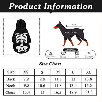 Coomour Halloween Pet Dog Cat Skull Hoodies Glowing Skeleton Bones Costume Outfit for Dogs Cats (M)