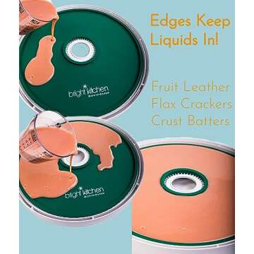 2 Fruit Leather Silicone Dehydrator Sheets with EDGES - NON-Toxic for Nesco Round Dehydrators Lip Mold Hold Batter Liquid Fruit Roll Up Fruit Leather Circle ReUsable Flexible Non Stic (2 Edge)