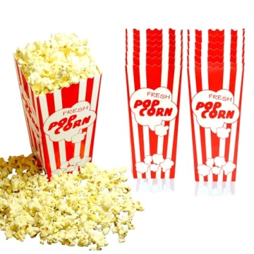 15 Movie Night Popcorn Paper Boxes Buckets 7.75 Inches Tall Large & Holds 46 Oz Old Fashion Vintage ...