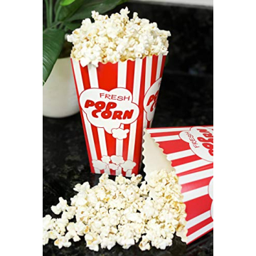 15 Movie Night Popcorn Paper Boxes Buckets 7.75 Inches Tall Large & Holds 46 Oz Old Fashion Vintage Retro Party Design Red & White Colored Nostalgic Carnival Stripes Bags & Tubs various qty avail