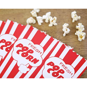 15 Movie Night Popcorn Paper Boxes Buckets 7.75 Inches Tall Large & Holds 46 Oz Old Fashion Vintage Retro Party Design Red & White Colored Nostalgic Carnival Stripes Bags & Tubs various qty avail