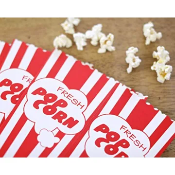 15 Movie Night Popcorn Paper Boxes Buckets 7.75 Inches Tall Large & Holds 46 Oz Old Fashion Vintage Retro Party Design Red & White Colored Nostalgic Carnival Stripes Bags & Tubs various qty avail