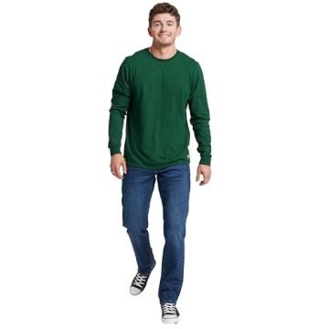 Russell Athletic Cotton Performance Long Sleeve T-Shirts for Men - Dark Green, Size Large
