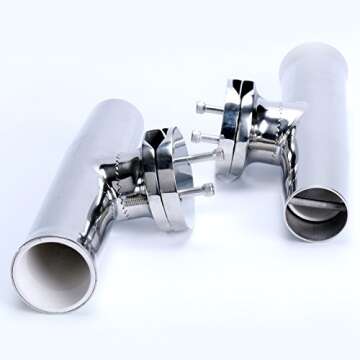 Amarine Made 4 Pcs Fishing Rod Holder, Stainless Tournament Style Clamp on Rod Holder, Rail Mount Fishing Pole Holder for Rails 1-1/4" to 2"