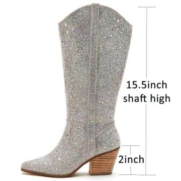 Ouepiano Women's Cowboy Boots Cowgirl Western Rhinestones Boots Pointed Toe Low Chunky Heel Pull On ...
