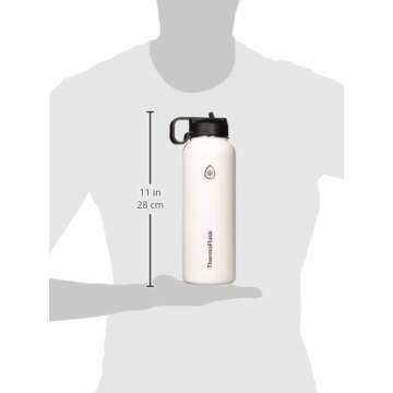 ThermoFlask 40 Oz Double Wall Vacuum Insulated Stainless Steel Water Bottle with Spout and Straw Lids, White