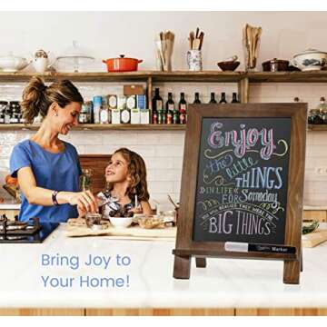 ChalkPro Wooden Framed Standing Chalkboard Sign (Rustic Brown) + Includes White Chalk Marker | Magne...