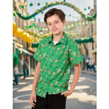 COSLAND Boys St Patricks Day Button Down Shirt Saint Patricks Day Irish Shamrock Tee Kids, Green, X-Small
