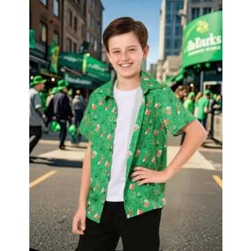 COSLAND Boys St Patricks Day Button Down Shirt Saint Patricks Day Irish Shamrock Tee Kids, Green, X-Small