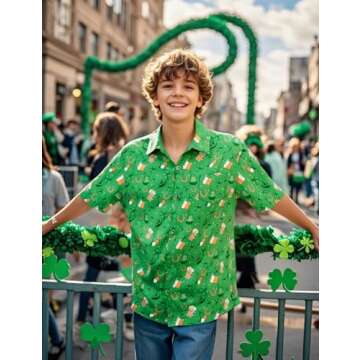 COSLAND Boys St Patricks Day Button Down Shirt Saint Patricks Day Irish Shamrock Tee Kids, Green, X-Small