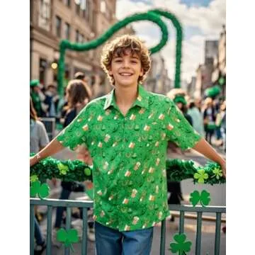 COSLAND Boys St Patricks Day Button Down Shirt Saint Patricks Day Irish Shamrock Tee Kids, Green, X-Small