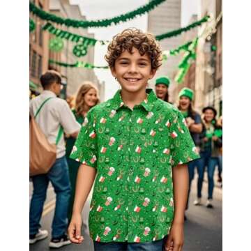COSLAND Boys St Patricks Day Button Down Shirt Saint Patricks Day Irish Shamrock Tee Kids, Green, X-Small