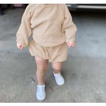 JELLYKIDS Toddler Unisex Baby Shorts Outfits Long Sleeve Cotton Linen Shirt Top+bloomer Shorts Summer 2pcs Clothes Set