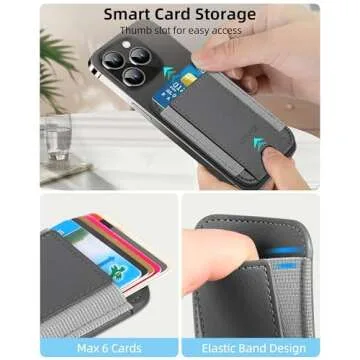 HiWe for MagSafe Wallet, Strongest Magnetic Wallet for iPhone 16/15/14/13/12 Series, 7 Cards Holder, Magnetic Phone Wallet, Leather Minimalist Slim RFID Wallet, 1 Slot, Grey