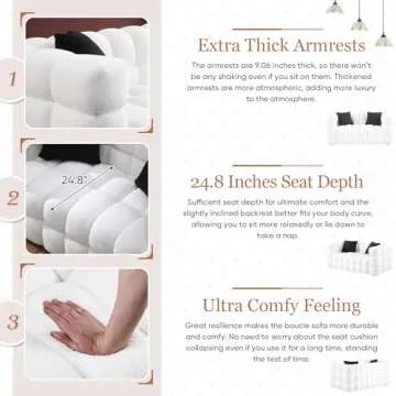 62.2" Modern Loveseat Sofa Couch, Comfy Upholstered Living Room Sofa with 2 Pillows, Comfy Boucle Sofa with Solid Metal Legs, Contemporary Furniture Tufted Cloud Couch for Waiting Room, Office, White