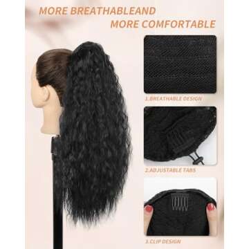 AISI BEAUTY Long Curly Drawstring Ponytail for Women 22 inch Clip in Wavy Natural Ponytail Extension...