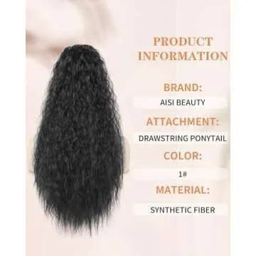 AISI BEAUTY Long Curly Drawstring Ponytail for Women 22 inch Clip in Wavy Natural Ponytail Extension for Womens(1B)