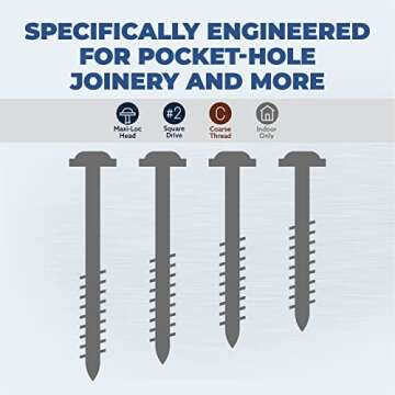 Kreg SML-C125-250 Zinc Pocket Screw - 1 1/4 Inch #8 Coarse Thread - Maxi-Loc Head - 250 Count