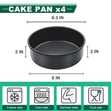 E-far 6 Inch Cake Pan, 4-Piece Nonstick Round Cake Baking Pans for Wedding, Birthday, Layer Cake, St...