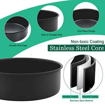 E-far 6 Inch Cake Pan, 4-Piece Nonstick Round Cake Baking Pans for Wedding, Birthday, Layer Cake, Stainless Steel Core & Non-Toxic Coating, 2 Inch Deep