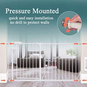 ALLAIBB Extra Wide Pressure Mounted Baby Gate Walk Through Child Kids Safety Toddler White Long Larg...